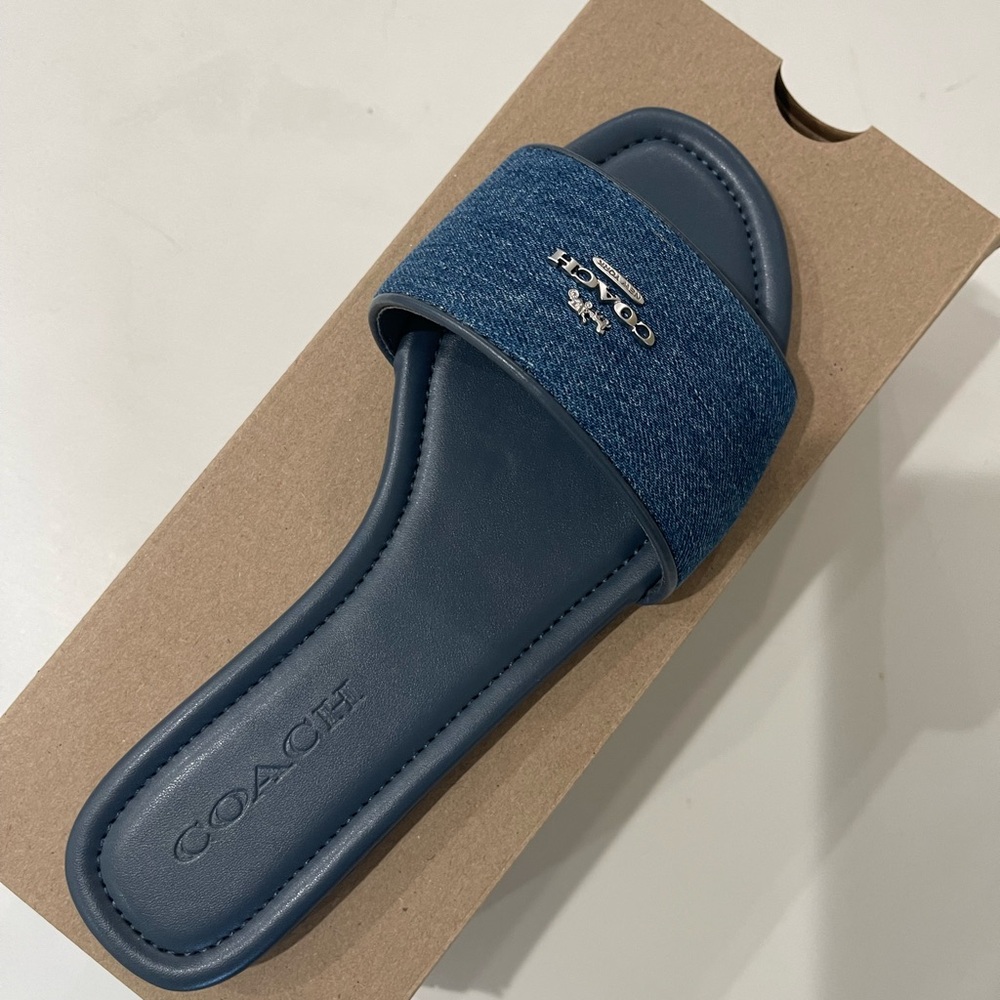 Coach Denim Blue Slide Sandals